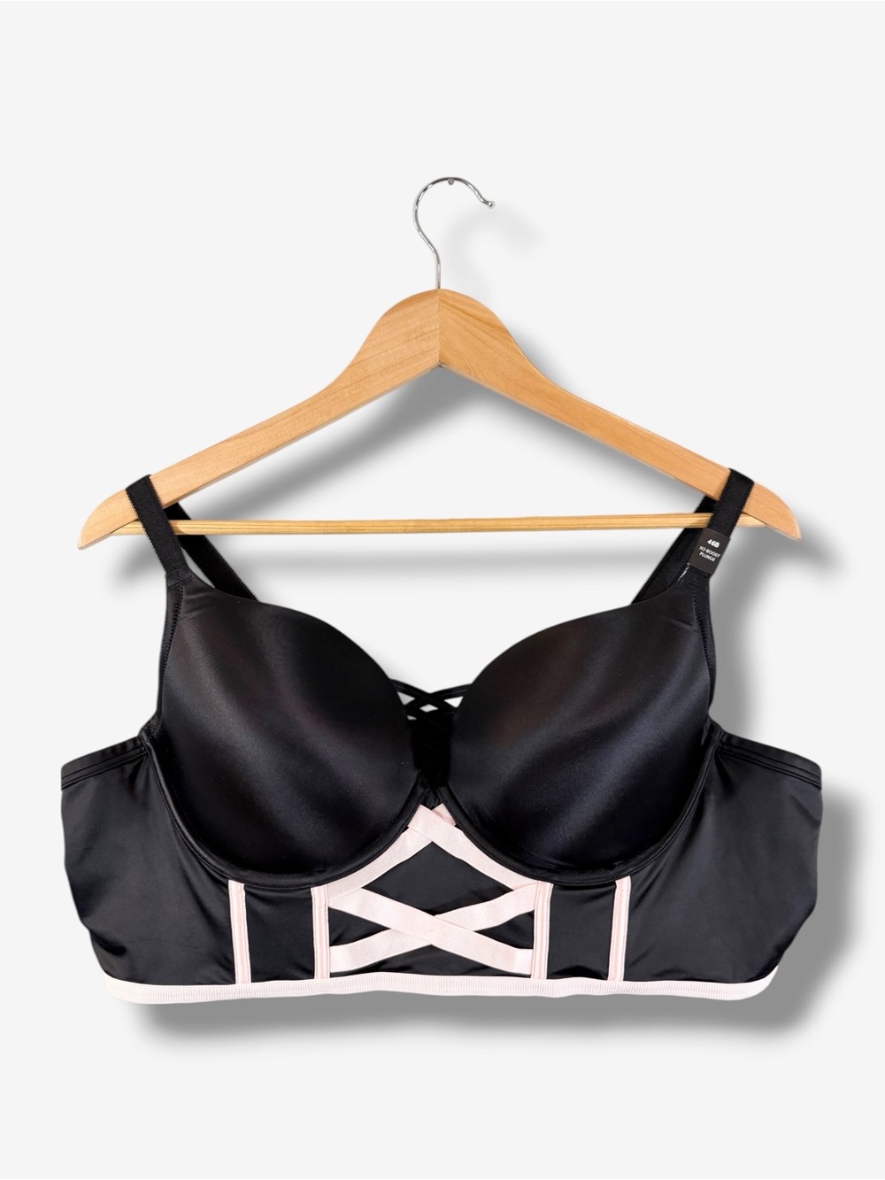 Torrid XO Boost Plunge Longline Bra 46B Push Up Shine Black Chalk Pink Strappy